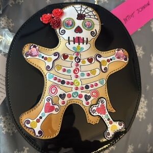 New! BETSEY JOHNSON Gingerbread Skeleton Day of the Dead Crossbody Purse.
